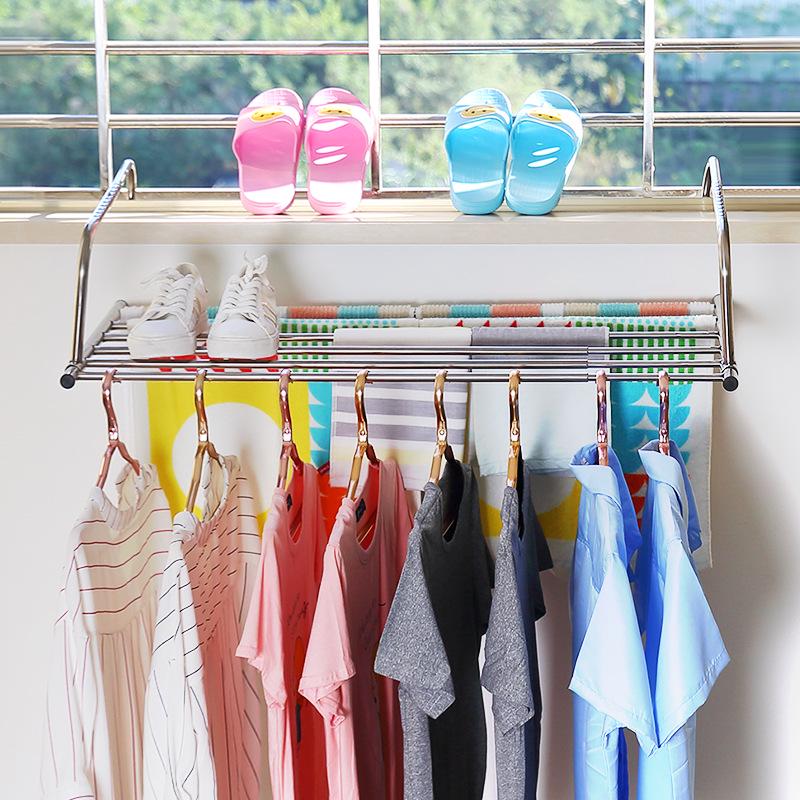 Cabide de Roupa para Varanda de Aço Inoxidável Antifurto Altamente Recomendado com Dobra Telescópica e Proteção para Peitoril de Janela