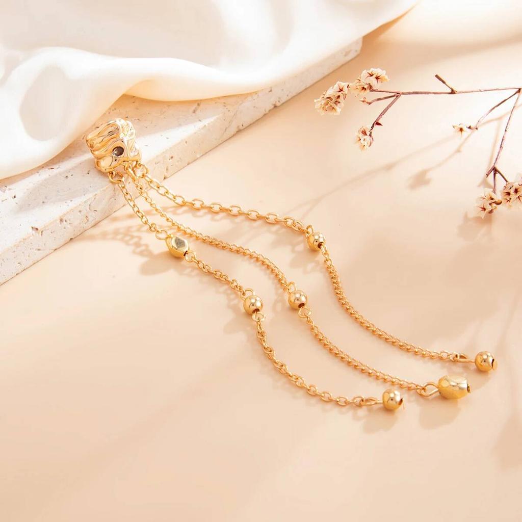 KunJoe Trendy Exquisite Long Tassel CCB Beads Chain Ear Clip Earring Women Charm 1PC Ear Cuff C-Shape No Piercing Earing Jewelry