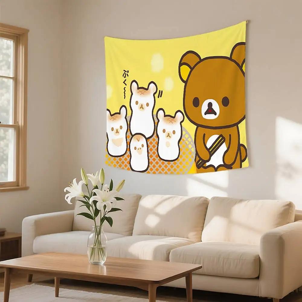 Cute Lazy Bear Daily Life Tapestry  4 Styles Kawaii Cartoon Wall Hanging for Kids Bedroom Dorm Living Room Decor