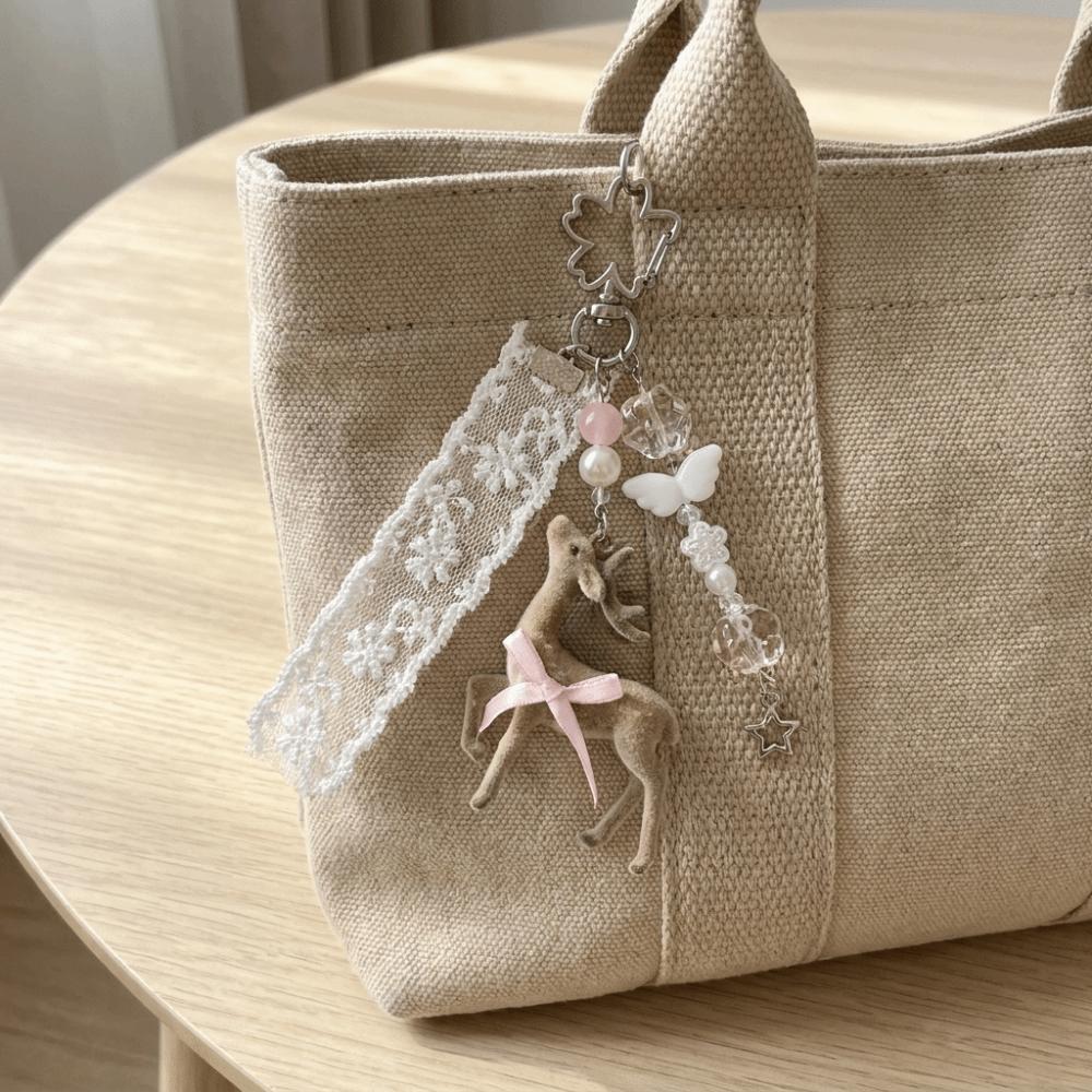 Coquette Style Fawn Keychain Ribbon Bow Design Phone Charms Cute Bag Pendant Bag Decoration