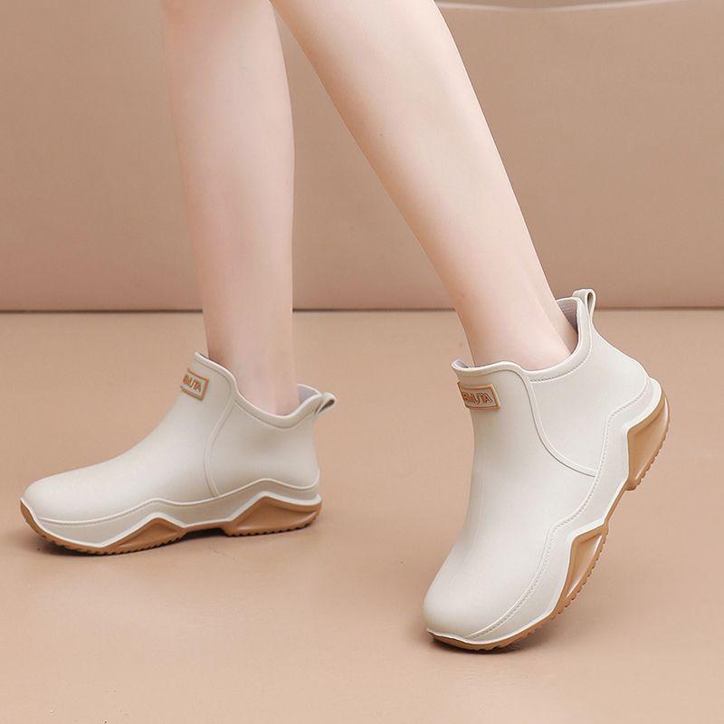 Korean Style Women's Short Shaft Rain Boots Waterproof Warm Flat Sole Kitchen Work Car Wash Rubber Boots Men's