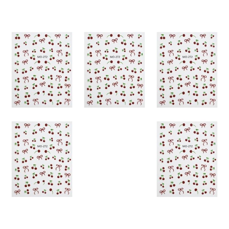 5PCS Summer Nail Art Stickers With Fruit Patterns Durability Non Toxic Nail Decals For Daily Use Or Parties