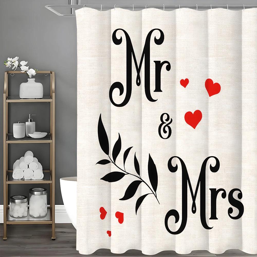 

Valentine S Day Mr. Lady Love Leaf Shower Curtain, Bathroom Decorative Shower Curtain, Waterproof Shower Curtain With Hooks W60H190(CM)-1 Pcs