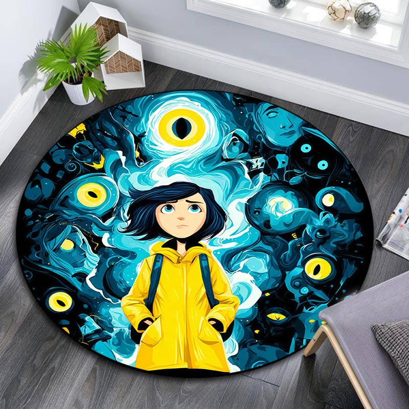 Coraline2 Round Area Rug,Carpet Rug for Living Room Bedroom Sofa Playroom Decor,Non-slip Floor Mat