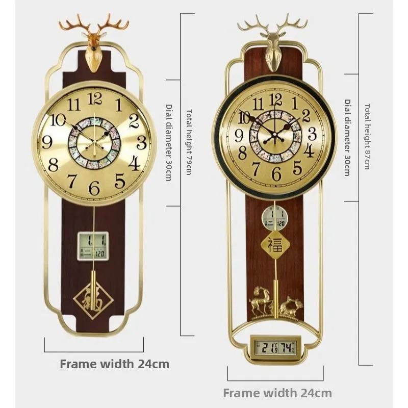 Wall Clock New Chinese Brass Living Room Home Solid Wood Luxury Chinese Style Silent High-end Watches Home Decoration