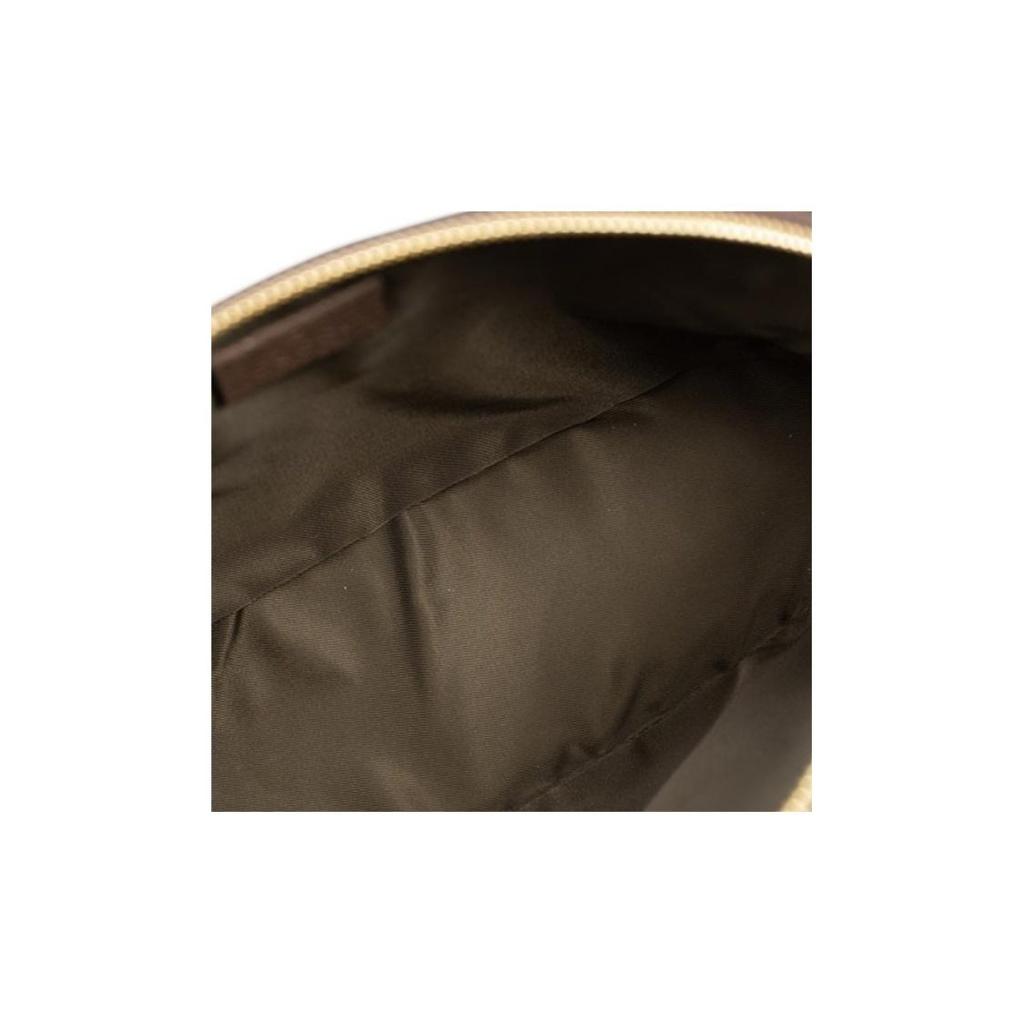 Gucci Ophidia altes Blumenlogo gestreiftes Gurtband Canvas-Aufnäher Leder Handtasche Kulturtasche Kosmetiktasche großes Damenmodell schwarzholz/braun