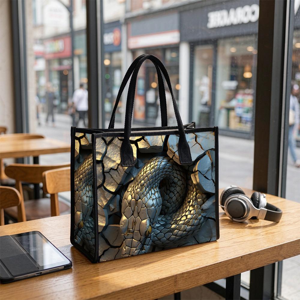 Snake Pattern Large Tote Bag Fashion Casual Portable Shoulder Bag for Daily Use Shopping Travel