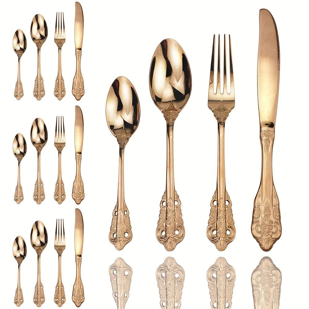 

16-Piece Luxury Stainless Steel Cutlery Set - Mirror Polished, Durable, Rust-Resistant, Dishwasher Safe, Unique Elegant Pattern ярко-розовый