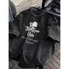 Gewaschenes Baumwoll-T-Shirt mit weißem Rosenprint, elegantes florales Grafik-T-Shirt, lässig, locker, kurzärmelig für Streetwear