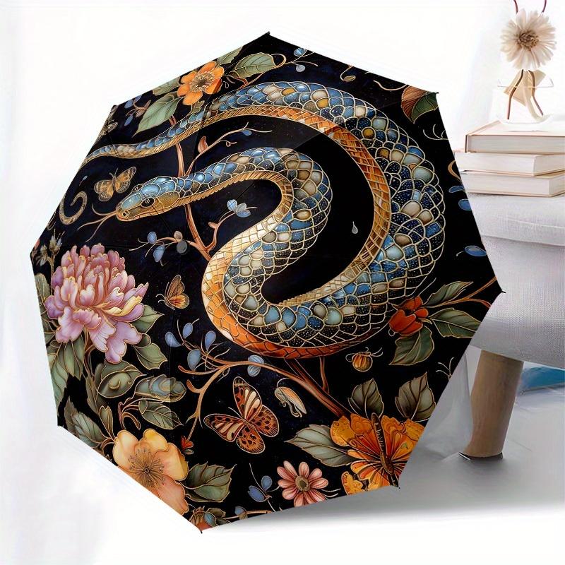 1pc Snake and Floral Illustration Umbrella with Plastic Handle,Suitable for All Seasons Home Travel Outdoor UmbrellaM1306