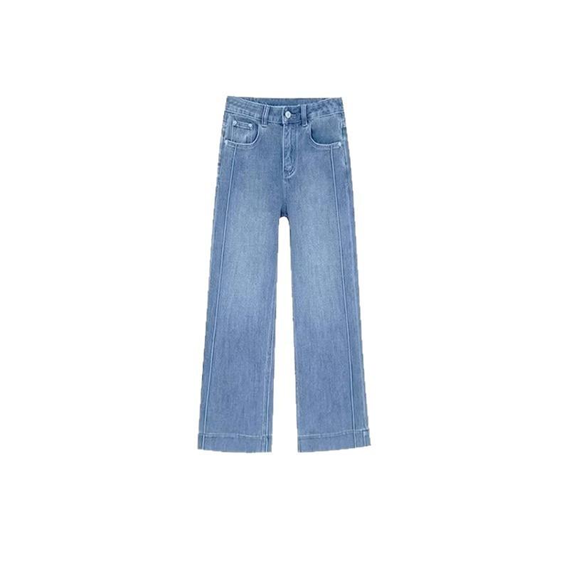 Women High Waist Wide Leg Pants Casual Loose Trousers Summer Solid Color Straight Fit Pocketed Ankle-Length Jeans