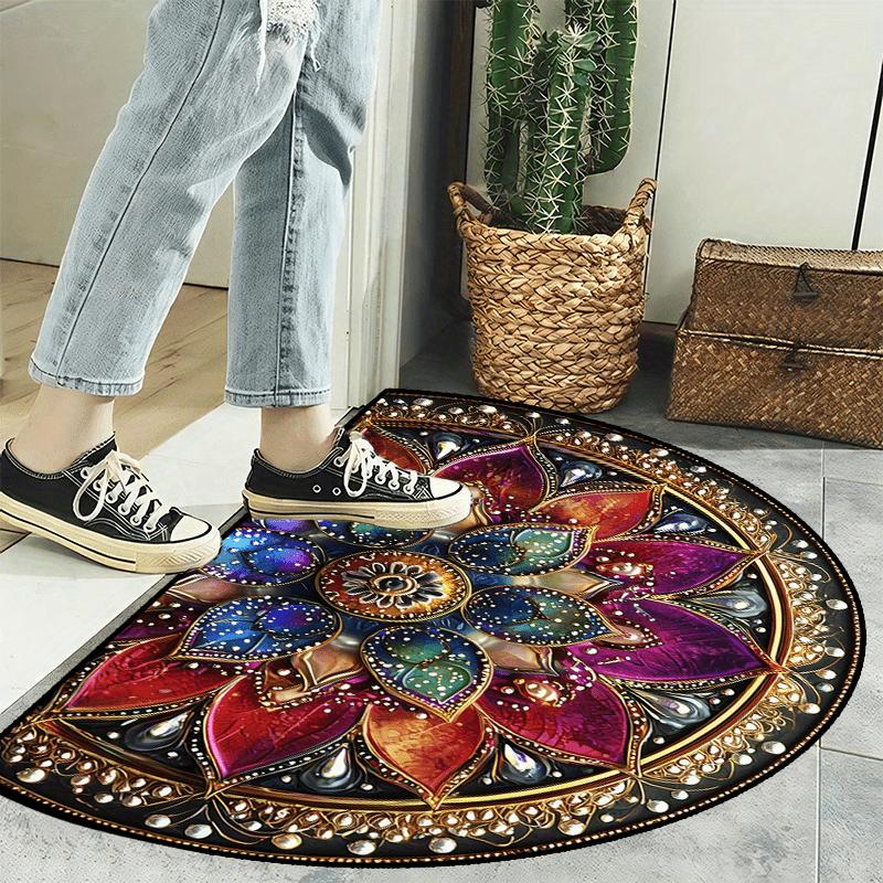 1Pcs Flower Pattern Semi Circle Welcome Doormat Non-Slip for Outdoor Patio Porch Kitchen Bathroom Entryway Floor Mat