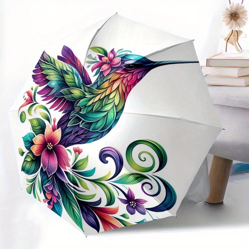 1pc Colorful Hummingbird with Floral Wings Pattern Umbrella, Fashionable, Personalized, High-Value Folding Umbrella, a Must-Have for Summer, 8-Ri