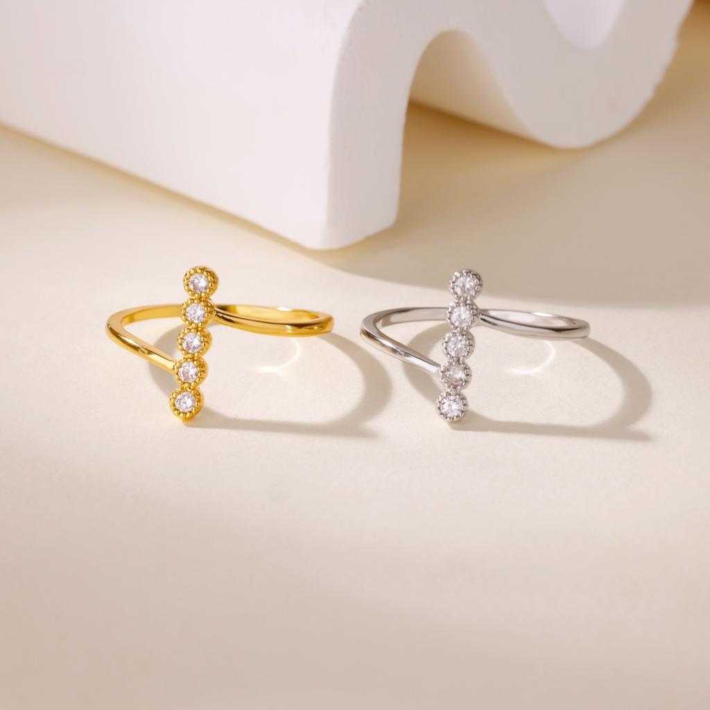 Simple Vertical Zircon Cross Stainless Steel Ring For Women  Gold-Plated Anti Fading Rings Wedding Jewelry Accessories Gifts