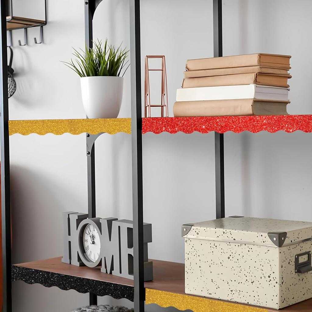 24 PCS Colorful Magnetic Bulletin Board Border Glitter Classroom Border Decor Colorful Scalloped Magnetic Border Trim Strips for School Classroom