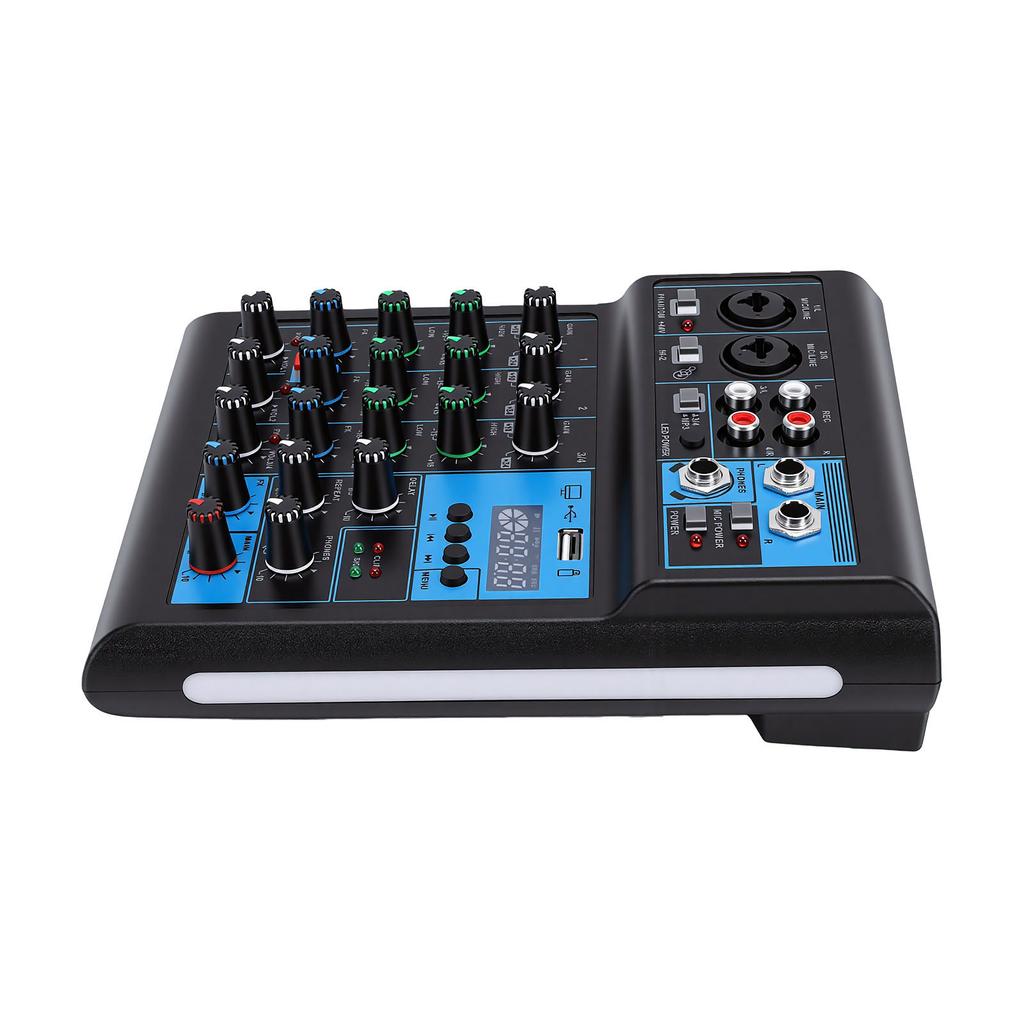 4 Channel Sound Mixer Mic Set with Dual Wireless UHF Microphone RGB Mixing Console for Home Karaoke DJ Support MP3