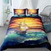 Beautiful Pink Sunset Boat Duvet Cover Set Sea Boat Comforter Cover Polyester Bedding Set With Pillowcase For Kids Boys Girls