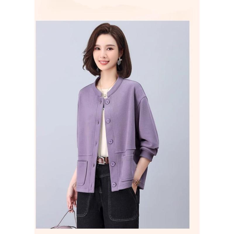 Women's Cardigan Solid Color Round Neck Long Sleeve Sweater Cardigan Jacket Loose Casual Fashion Top