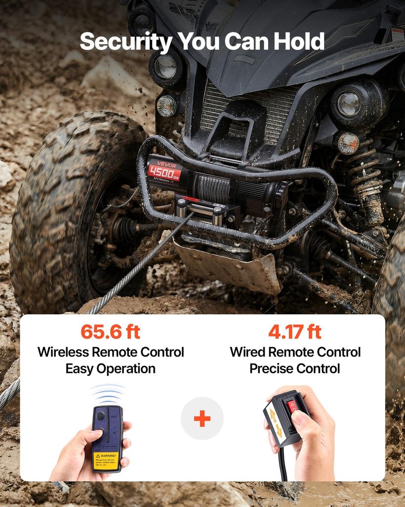 2041 kg Electric Winch, 12V DC ATV/UTV Winch with 6 mm x 12 m Steel Wire Rope, Wireless & Wired Remote Control, IP54 Waterproof, Roller Fairlead Mount