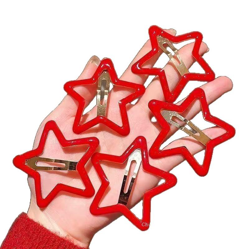 Red Pentagram New Year Star Hair Clip - Festive Side Bang Accessory for Women and Girls