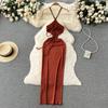 Slim Looking Hollow-out Halter Dress Socialite Mop Sling