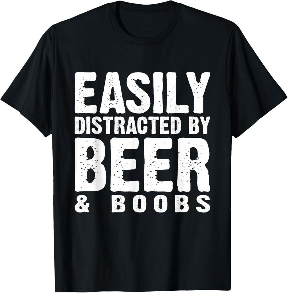 Easily Distracted by Beer and Boobs Funny Adult Humorous T-Shirt 2XL