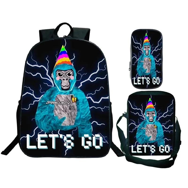 Spiel Gorilla Tag Druck Rucksack mit Umhängetasche Federmäppchen Jungen Lustiger Cartoon Schultasche Wasserdicht Kinder Schulrucksack 3er Set