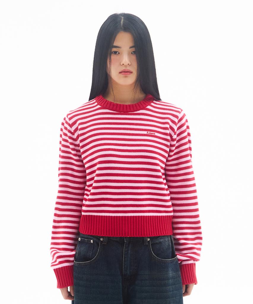 AMES-WORLDWIDE Basic Small Logo Stripe Knit Red