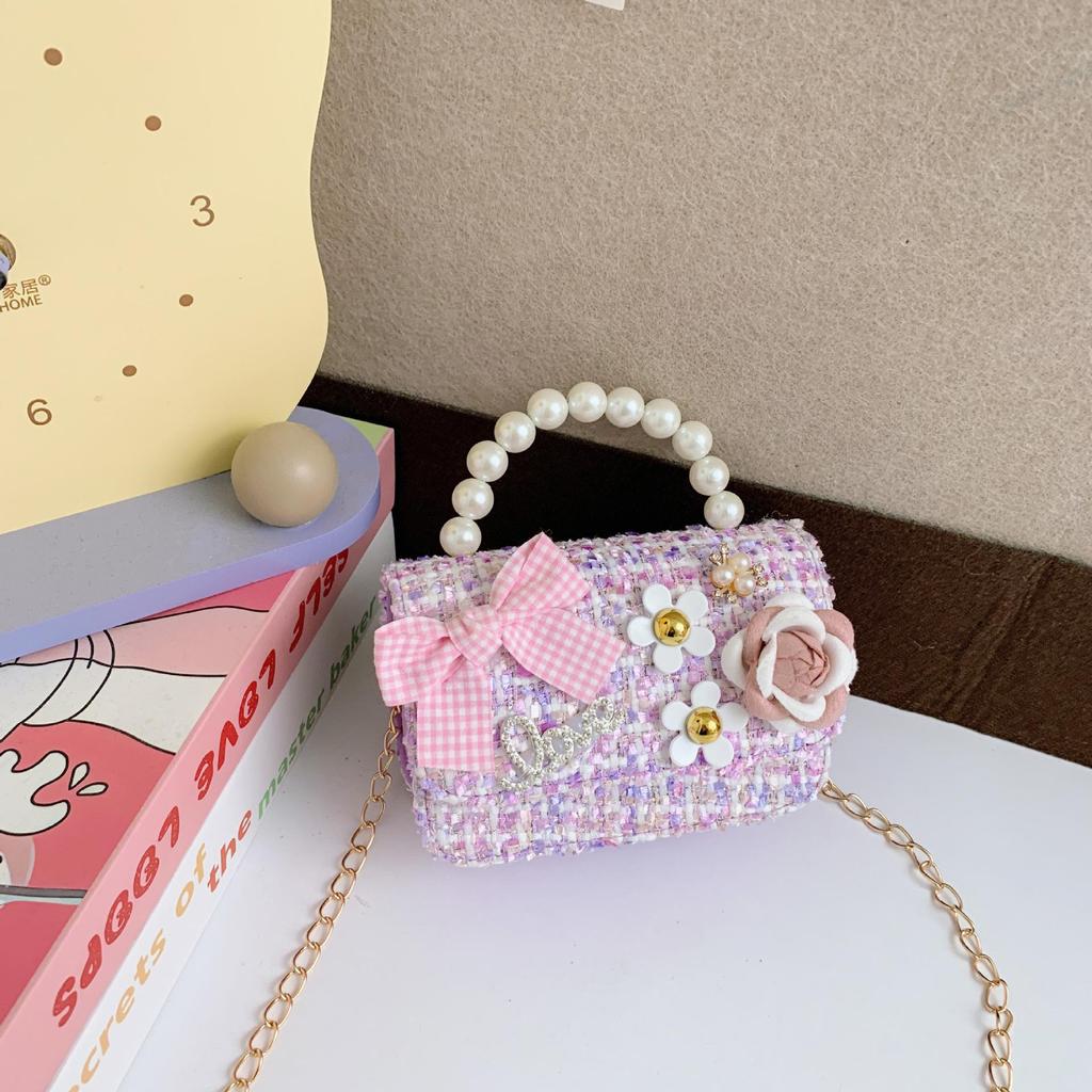 Koreanische Kamelie Schleife Perlen Schulter- und Crossbody-Tasche für Kinder