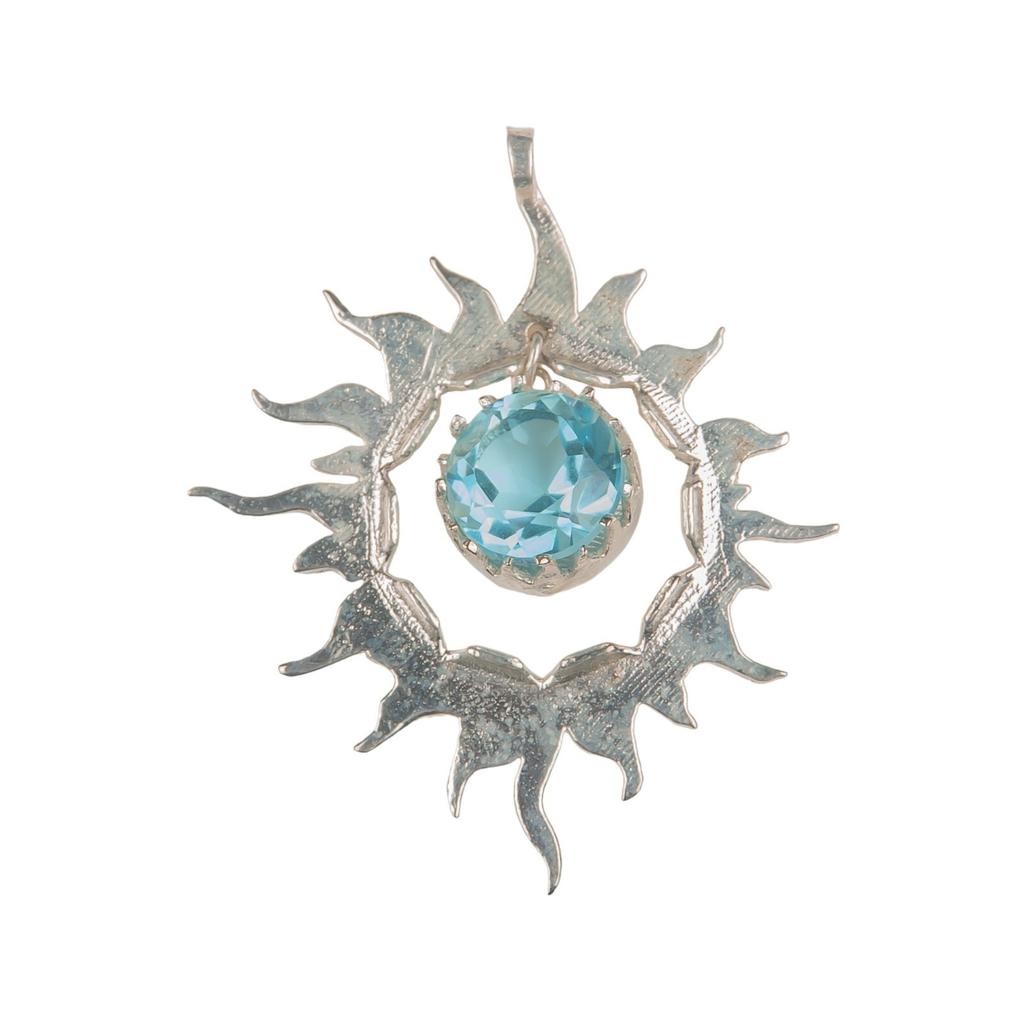 925 Solid Silver Multi Gemstone Sun Health Benefits Unisex Jewelry Pendant 1.76" CP-18