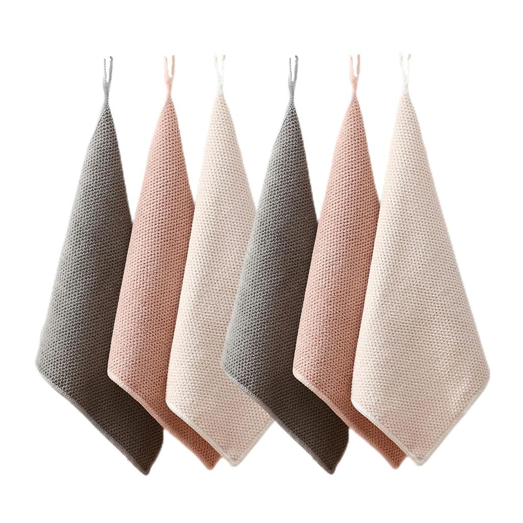 Kitchen Towelkitchen Clothdish Towelhand Toweldishclothloopedquick-drying Kitchendish Drying Cloth3030cmset 6absorbentkitchenhand (2 Gray 2 Beige