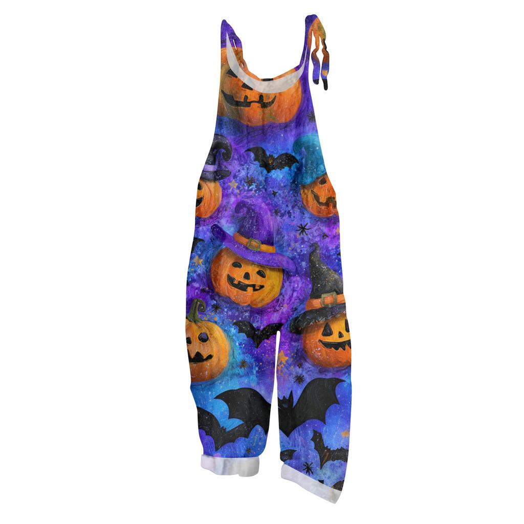 Women's Jumpsuit  Print Casual Loose Vintage Shoulder Strap Cotton Linen