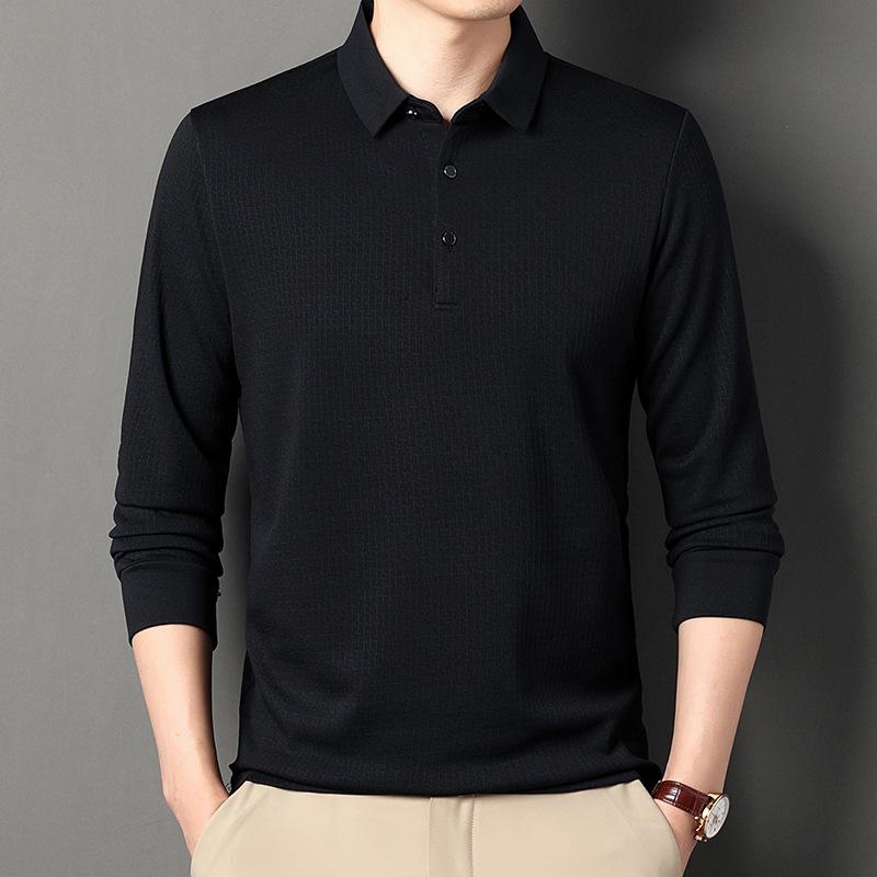 

Spring and Autumn Men s Business Casual Lapel Long Sleeve Polo Shirt XXXXL чорний