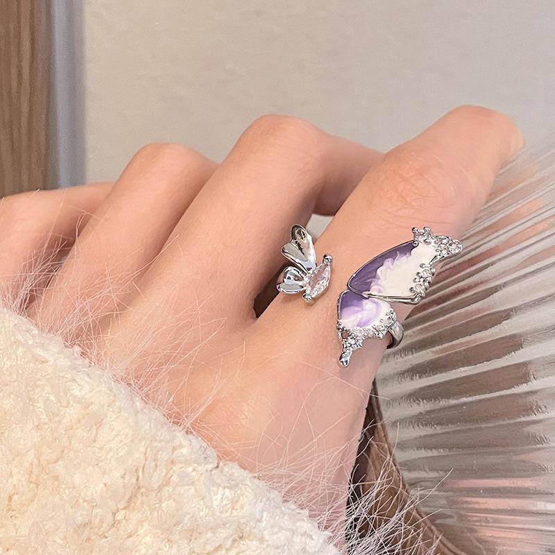 Butterfly Language Series Butterfly Open Ring Female Niche Design Ring Cold Wind Advanced Sense Dripping Oil Personality Index Finger Ring