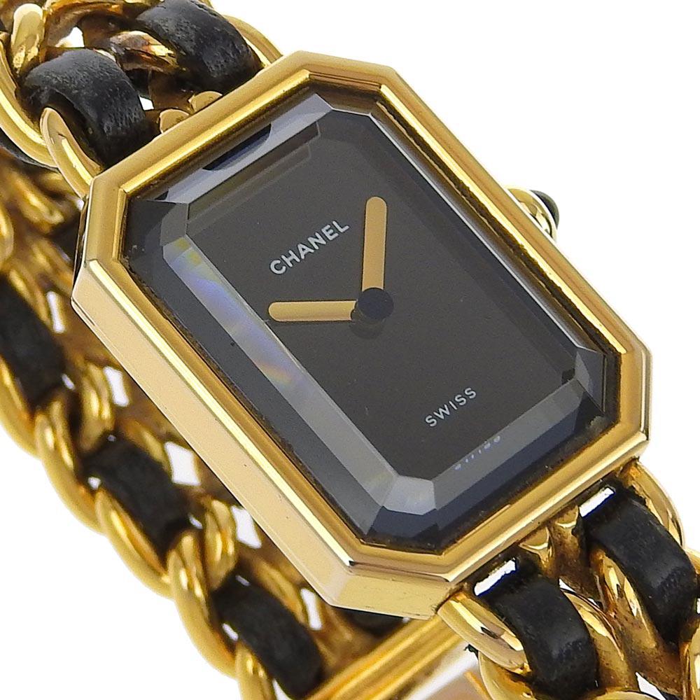 Chanel Premiere L Watches blackDial Plated Gold/leather Quartz Analog Display Women Used