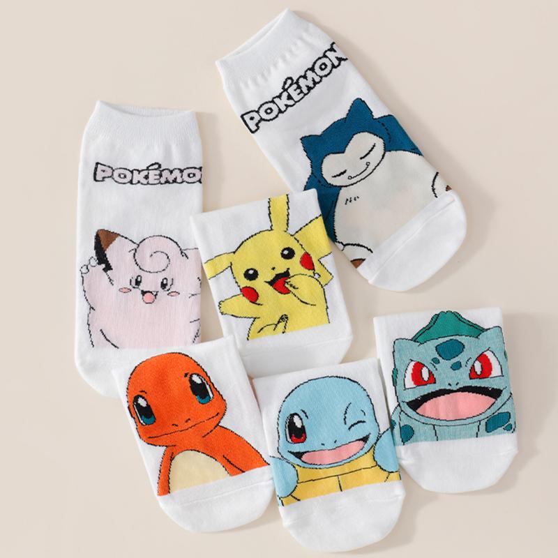 6 par slumpmässig kombination Nya japanska tecknade Pok é mon-mönster Herrbåtstrumpor Bekväma Casual Söta Parstrumpor