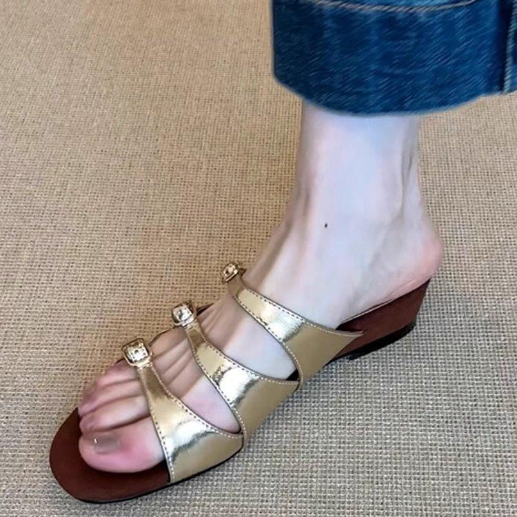 

[youshilai] French small wedge heel with cool slippers and open-toed high-heeled slippers commuter sandals 40
