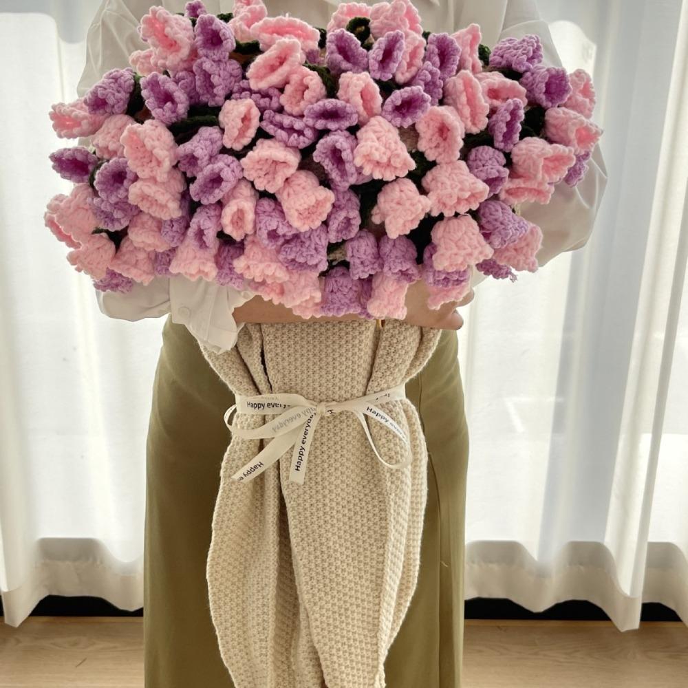 Crochet Rose Bouquet Blanket Sunflower Carnation Fashion Artificial Knitted Blanket DIY Craft Finished Flower Bouquet Blanket