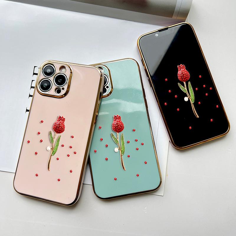 6D Plating Luxury Crystal Rose Case for iPhone 14 13 11 Pro Max 12 Samsung Galaxy S22 Ultra S21 A12 S20 A52S Infinix Tecno Soft TPU Phone Cover