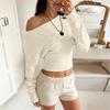 Women's Off Shoulder Long Sleeve Knit Color Fitted Pullover