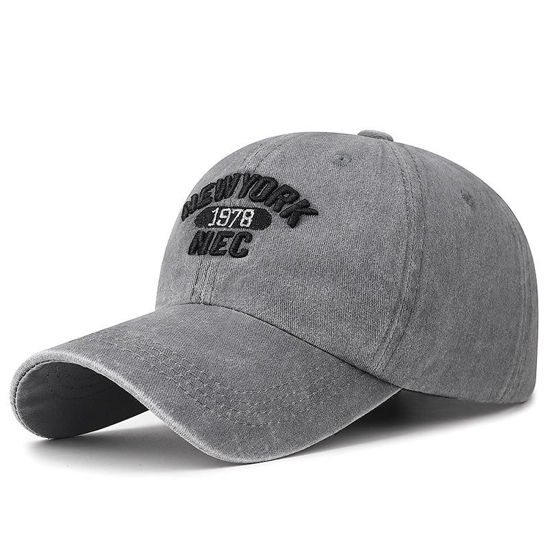 

Korean Style Washed Cotton Baseball Cap with Embroidered American Letter – Unisex Soft Duckbill Hat for All Seasons Adjustable серый