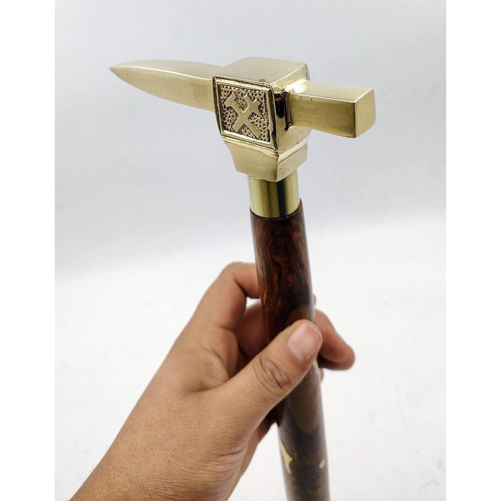 Brass Anvil Handle Royal Wood Walking Stick Cane 3 Fold Open Nautical Vintage Style