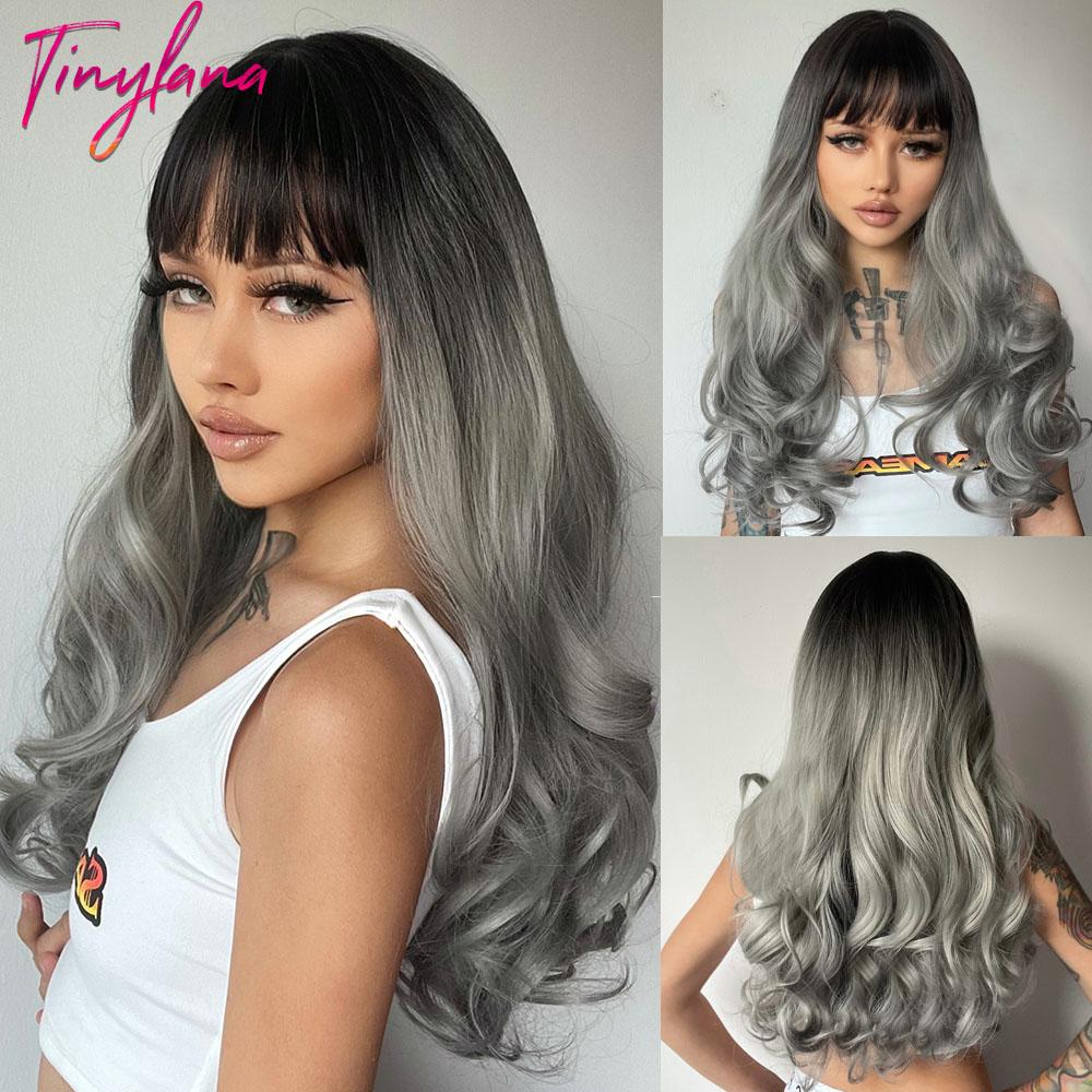 Orange Ginger Synthetic Wig Long Water Wavy Wigs For Women With Bangs Halloween Cosplay Party Daily Natural Heat Resistant Wig