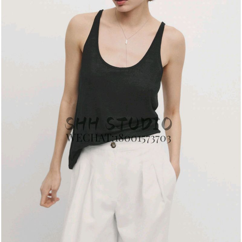 Spring New American Casual Basic Solid Lightweight Linen Blend Sling Sleeveless T-shirt 6219937