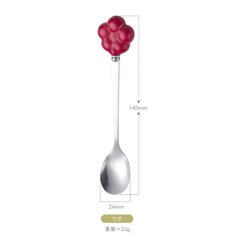 Cute flower stainless steel spoon and fork household student creative ceramic handle dessert coffee spoon fruit fork