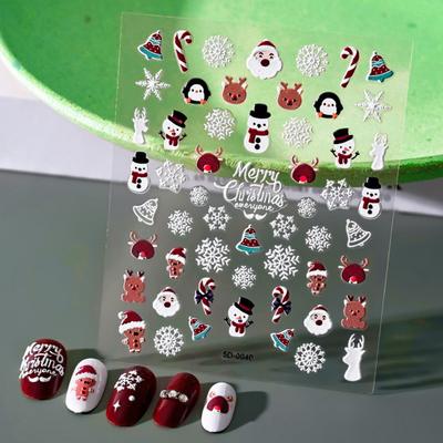 3 Sheet of Christmas 5D Nail Art Stickers Snowman Santa Claus Elk Pattern Self-adhesive Decals for DIY Manicure