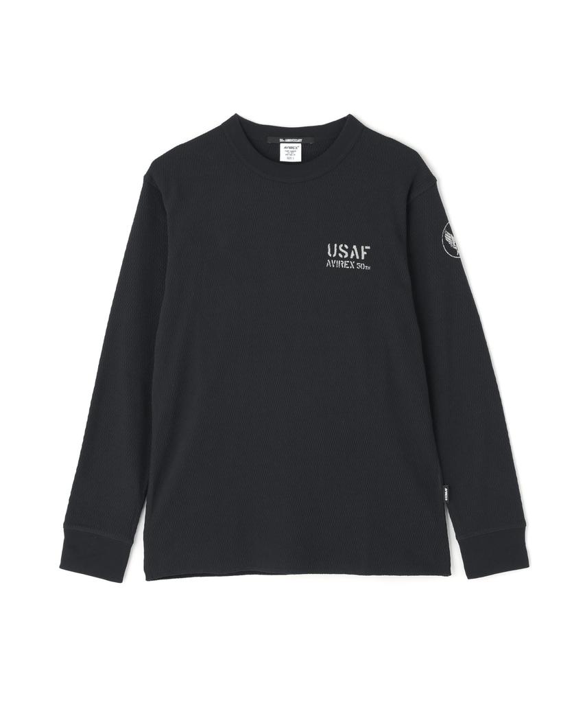 AVIREX HONEYCOMB WAFFLE USAF L/S T-SHIRT navy
