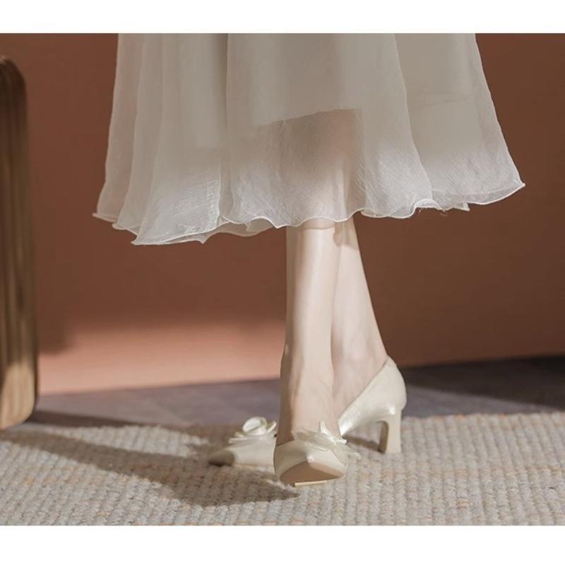 Thick Heeled Single Shoes for Women Pointed Toe Shallow Mouth High Heels Temperament Simple Medium Heeled Work Shoe Ladies Pumps