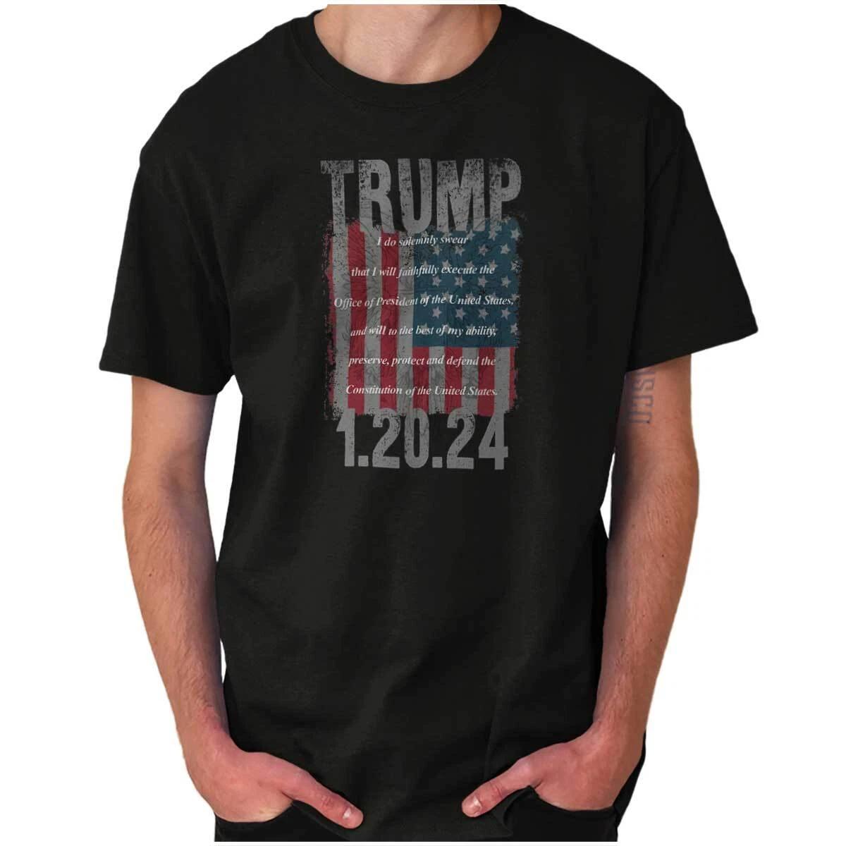 Donald Trump Presidential Oath American Flag Womens or Mens Crewneck T Shirt Tee XXL
