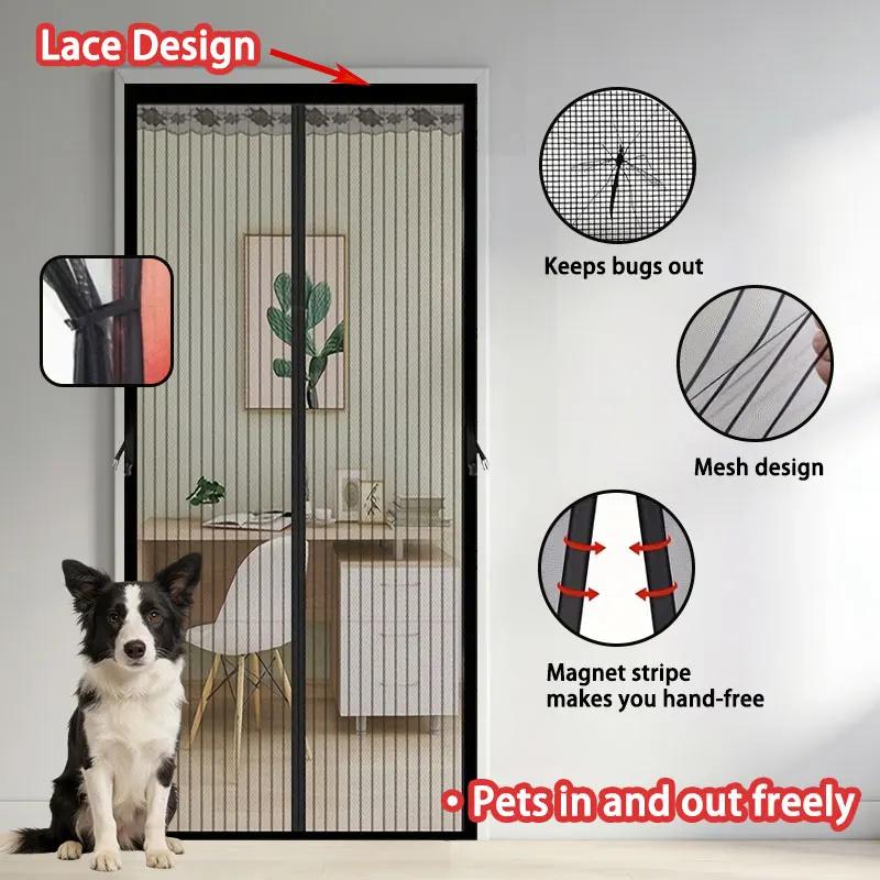 Summer Magnetic Screen Door Curtain Insect-Proof Mesh Door Curtain Magnetic Sealing Device for Windows and Doors - Black